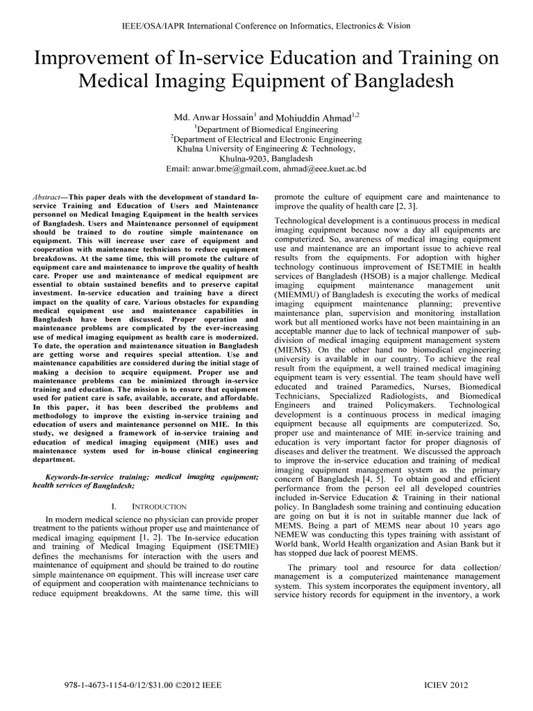 Improvement of In-Service Education and Training On Medical Imaging ...