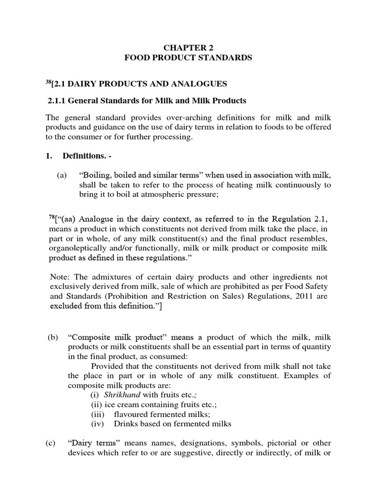 2 Chapter 2 1 (Dairy Products and Analogues) Fssai PDF Milk Cream