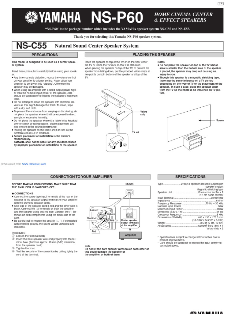 Yamaha NS-C55 User Manual | PDF | Loudspeaker | Amplifier