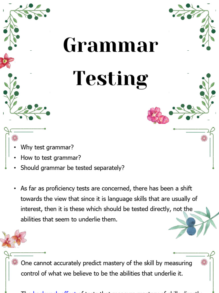 Testing Grammar PDF Multiple Choice Grammar
