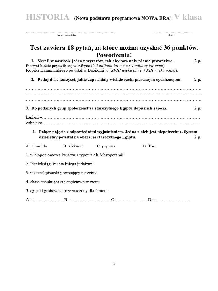 19 - Testy Klasa 5 Historia | PDF