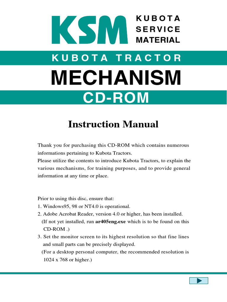 Kubota Tractor CD-ROM User Guide | PDF | Computer File | Cd Rom