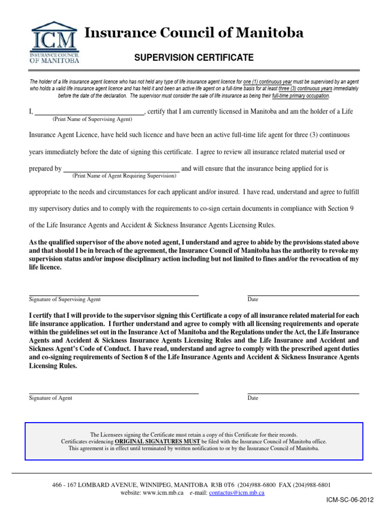 Supervision Certificate PDF License Business