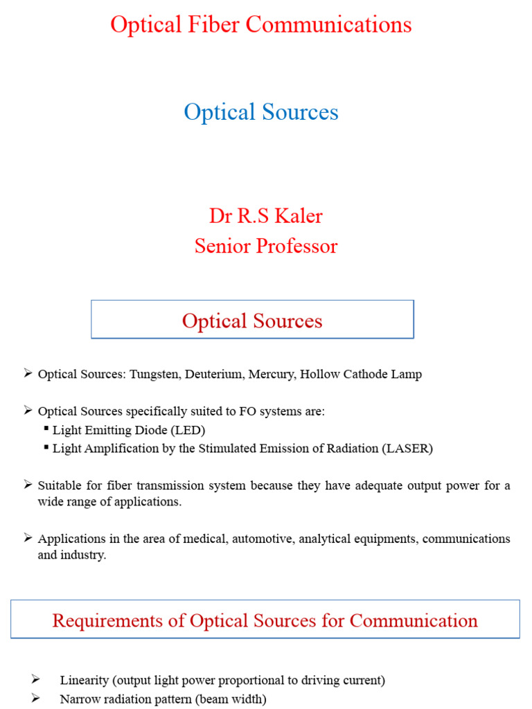 Optical Fiber Communication Sources | PDF | Semiconductors | P–N Junction