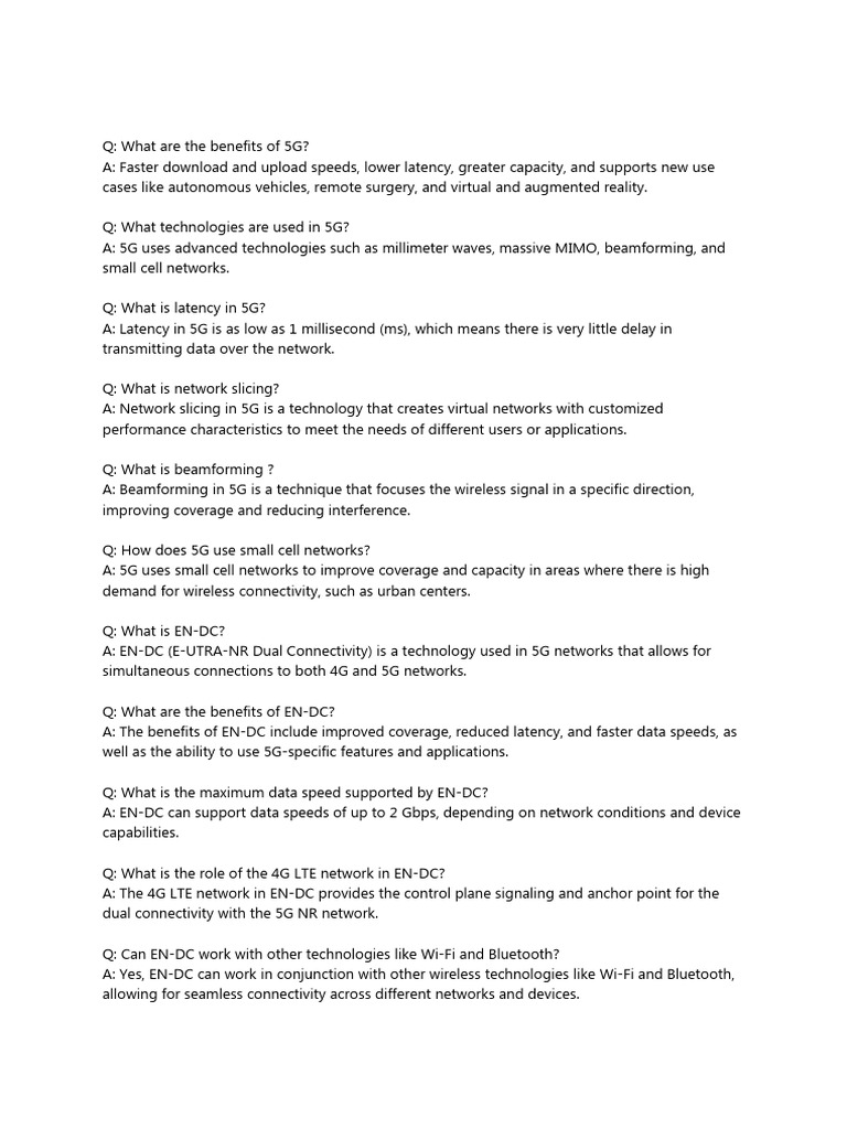 5G Interview Question and Answer PDF 4 G Computer Network