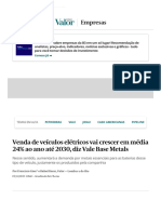 Venda de Veículos Elétricos Vai Crescer em Média 24% Ao Ano Até 2030, Diz Vale Base Metals - Empresas - Valor Econômico