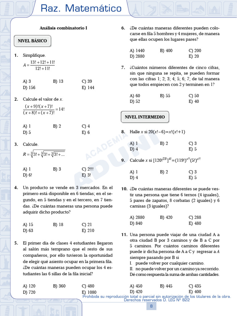 Ejercicios de Análisis Combinatorio | PDF | Métodos y materiales de ...