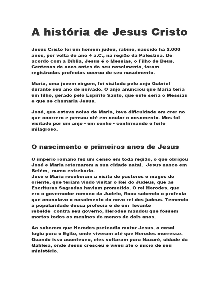 A História de Jesus Cristo | PDF | Jesus | Nascimento de Jesus
