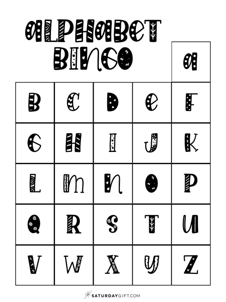 Alphabet Bingo Cards and Calling Sheet Fun Font Black White