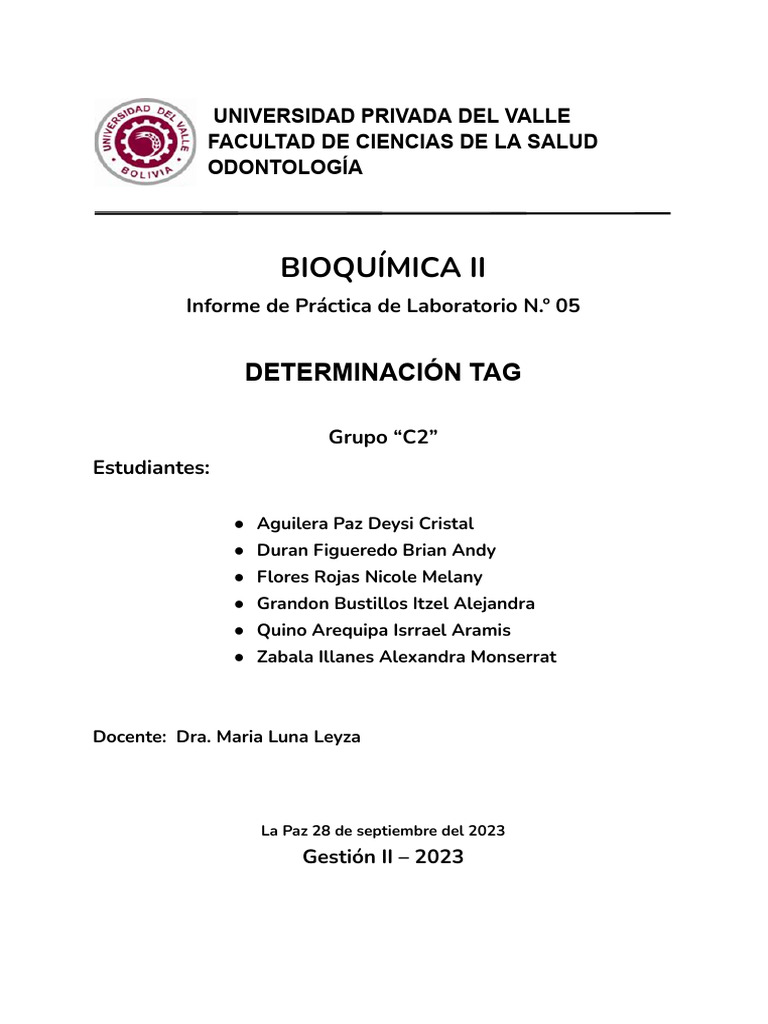 Determinacion Tag Bioquimica II PDF Órgano (anatomía) Medicina