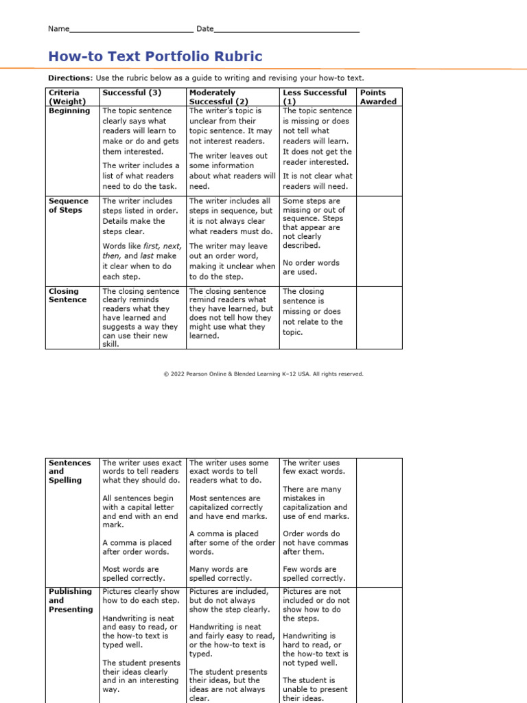 How-to Text Portfolio Rubric Guide | PDF | Cognition | Learning