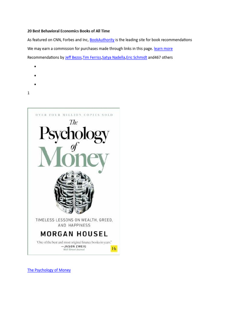 20 Best Behavioral Economics Books of All Time | PDF | Behavioral Economics  | Economics