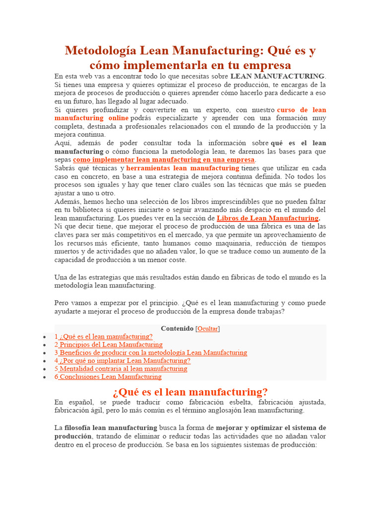 Implementación de Lean Manufacturing | PDF | Lean Manufacturing ...
