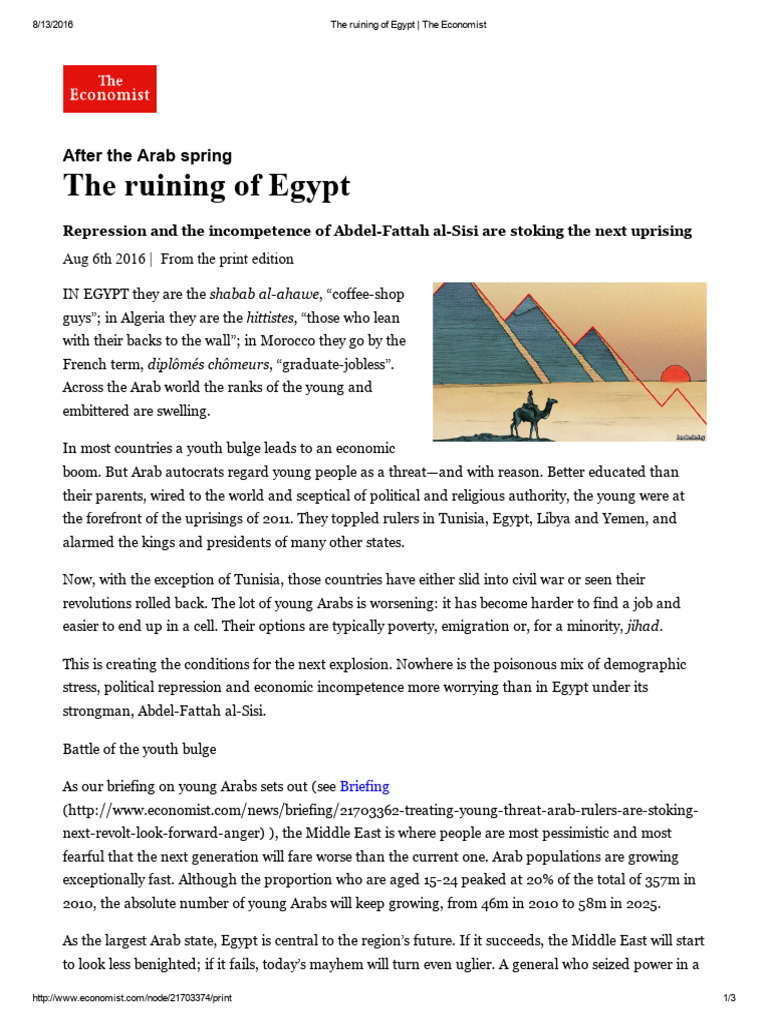 The Ruining of Egypt The Economist PDF Abdel Fattah El Sisi Egypt