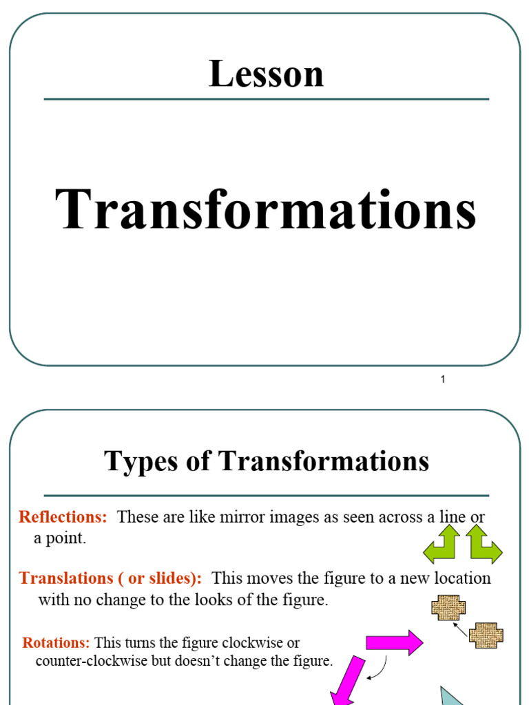 Types of Geometric Transformations | PDF | Angle | Rotation