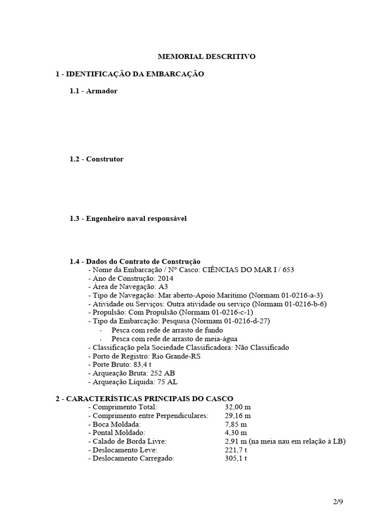 Exemplo de Memorial Descritivo | PDF | Casco (embarcação) | Metrologia