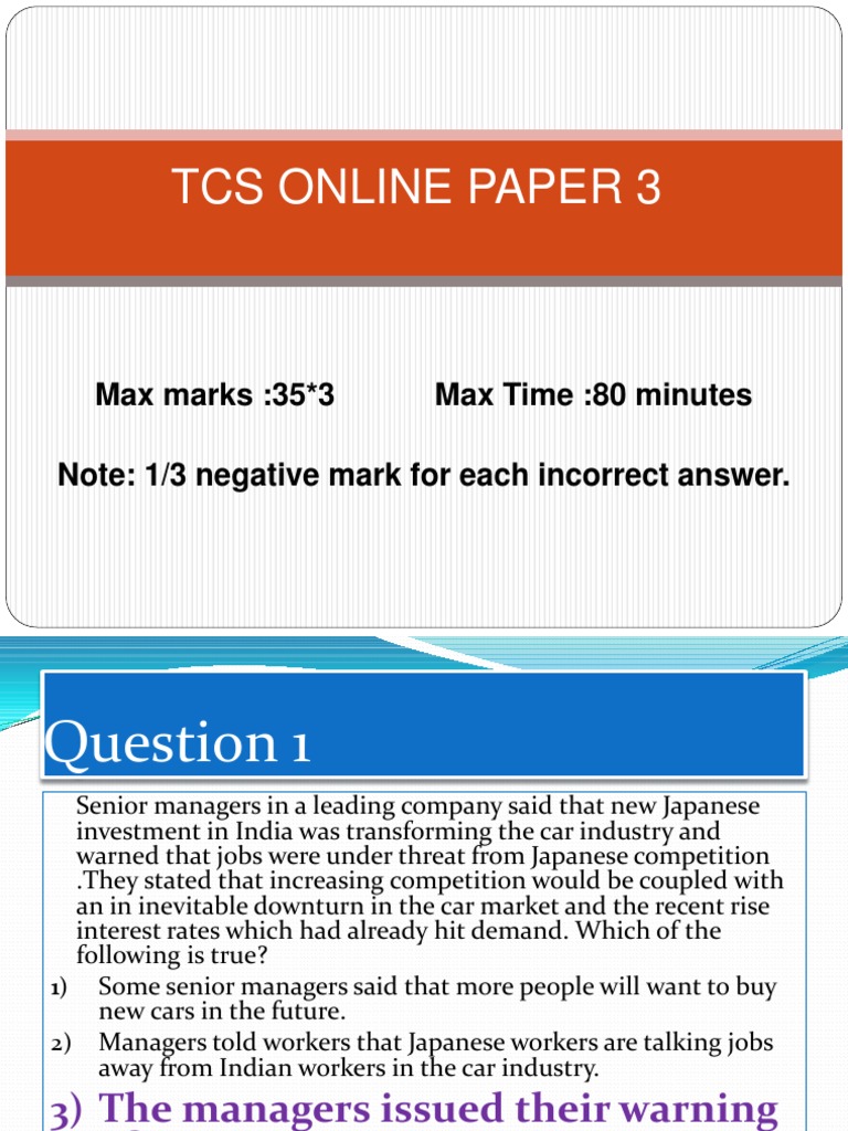TCS Online Paper 3 Exam Questions | PDF | Business | Nature