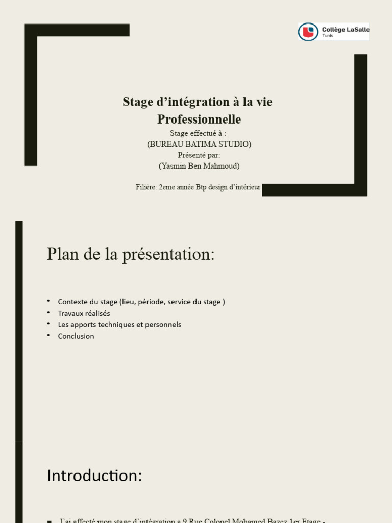 Stage en design d'intérieur chez Batima | PDF