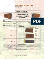 Ficha Tecnica Ladrillo Comun 20 X 10 X 6 - Ceramicas El Parque