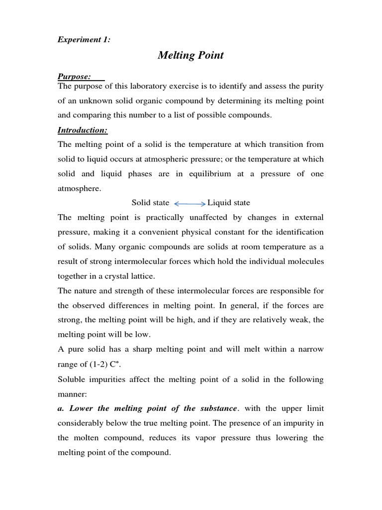 Melting Point: Experiment 1 | PDF | Melting Point | Solid