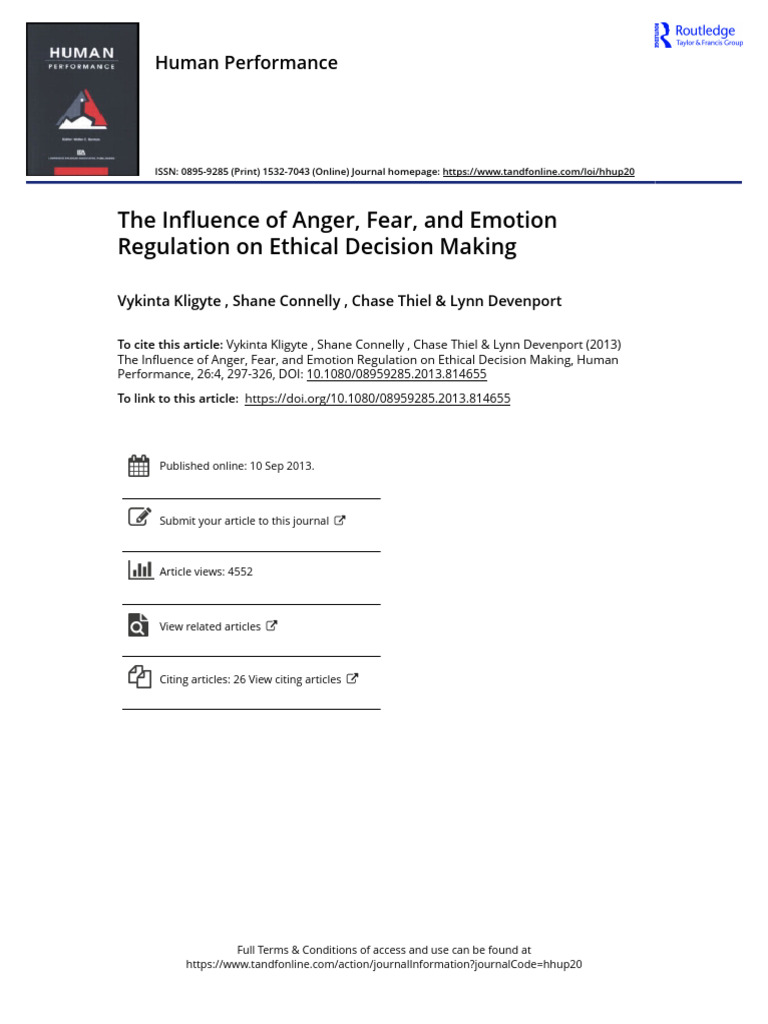 The Influence of Anger Fear and Emotion Regulation On Ethical Decision ...