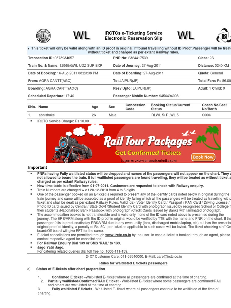 IRCTC e-Ticket Guidelines | PDF | Conductor (Rail) | Identity Document
