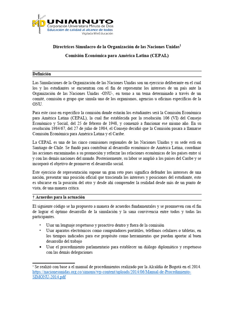 Directrices Simulacro De La Organización De Las Naciones Unidas Pdf