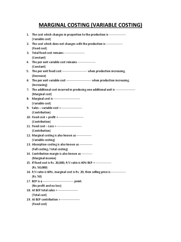 Marginal Costing | PDF