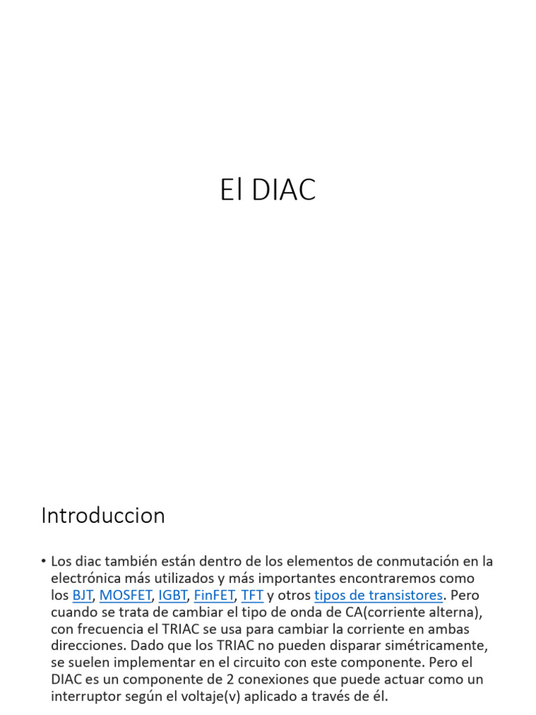Funcionamiento y aplicaciones del DIAC | PDF | Corriente eléctrica ...