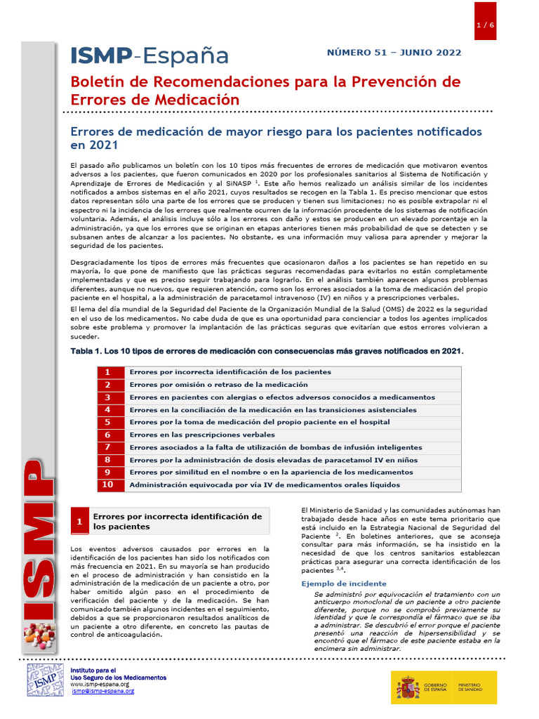 Boletin Ismp Errores | PDF | Medicamentos con receta | Seguridad del ...