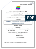 Validation d’Une Méthode d’Analyse Des Traces Métalliques Par ICP-MS - Benjelloun El Ghali