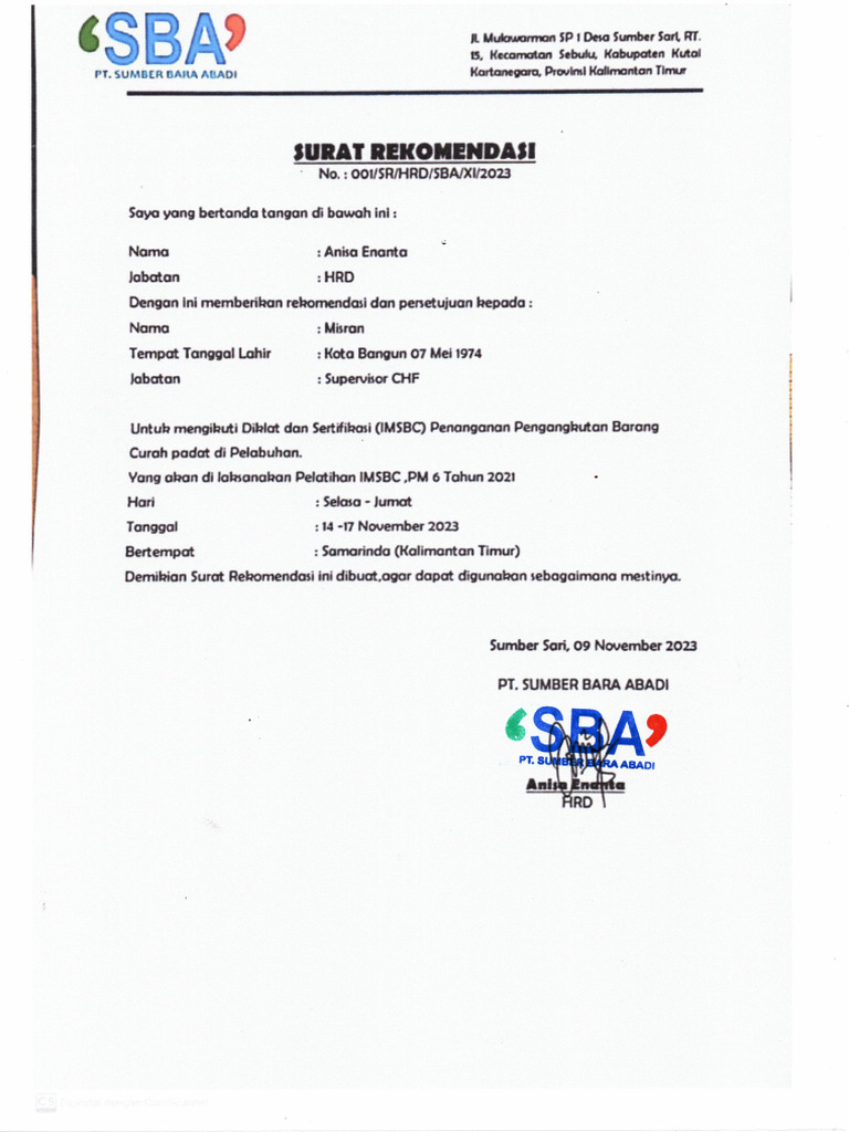 Surat Rekomendasi | PDF