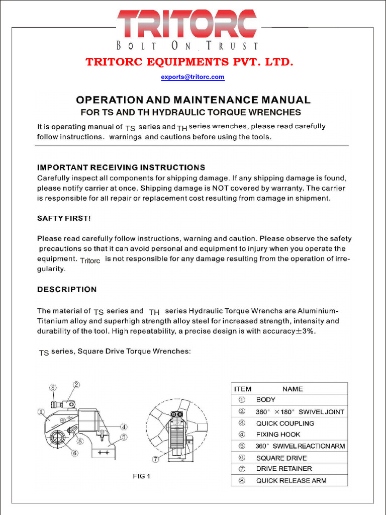 Hydraulic Torque Wrench Operation Manual PDF Equipment Machines