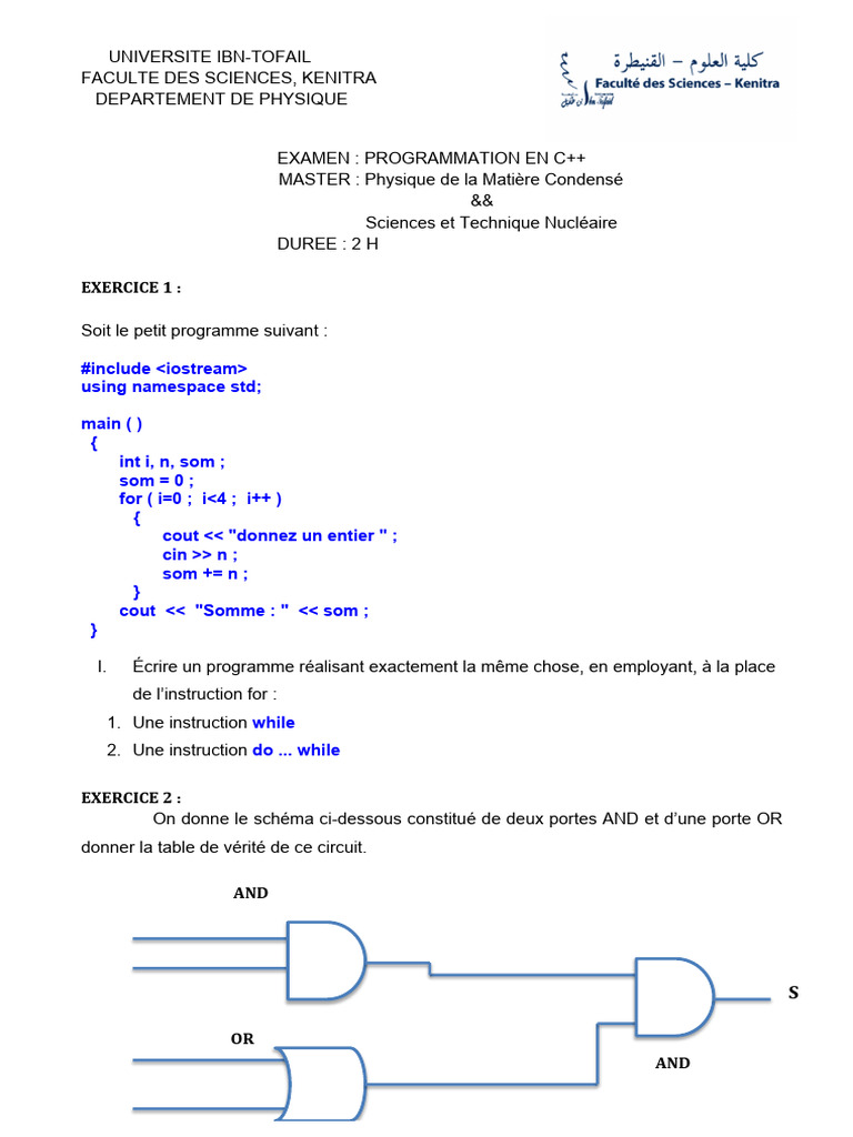 Examen de Programmation C++ en Physique | PDF | Ordinateurs | Méthodes ...