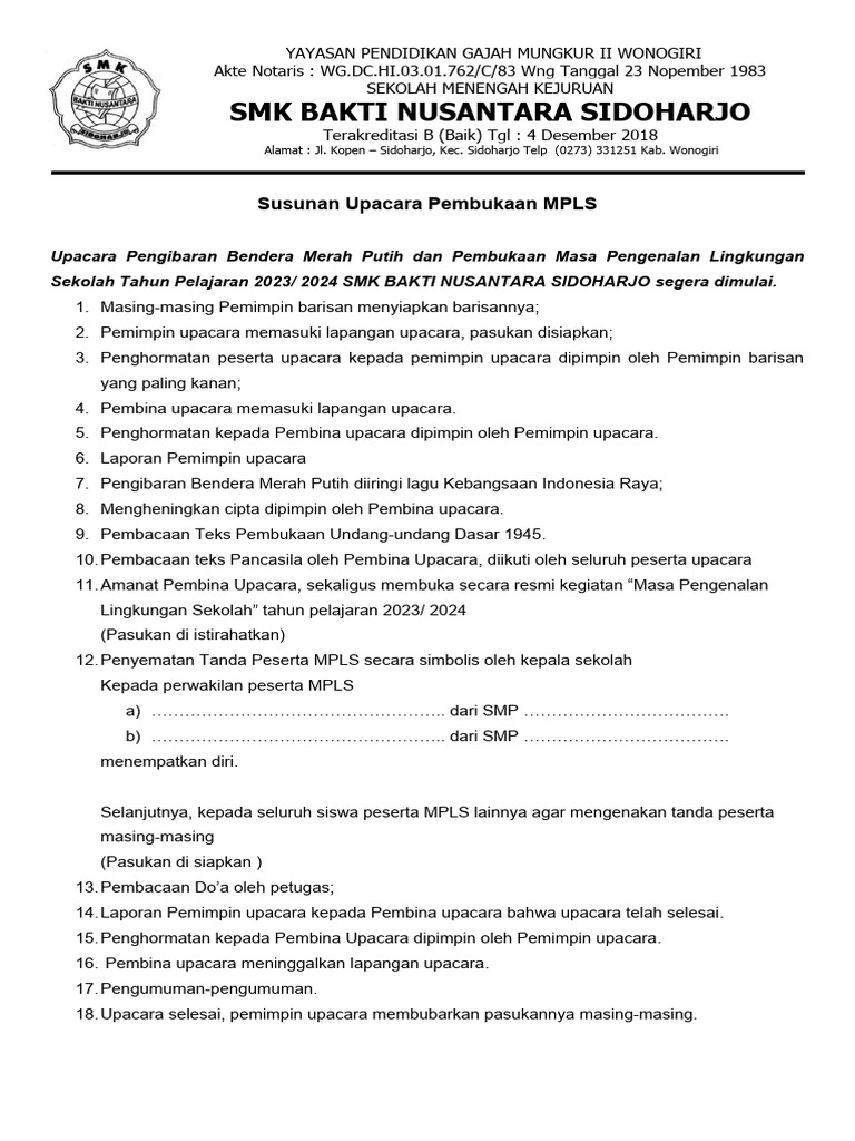 Susunan Upacara Pembukaan Mpls Pdf