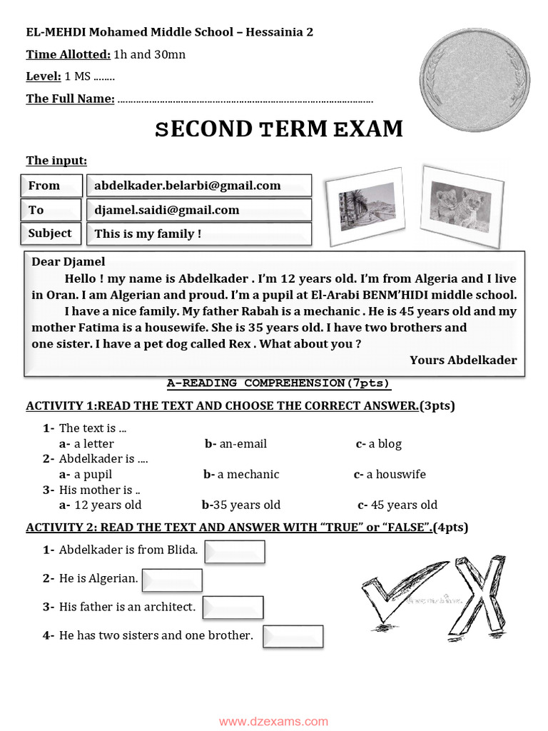First Term English Exam 1MS | PDF | Algeria