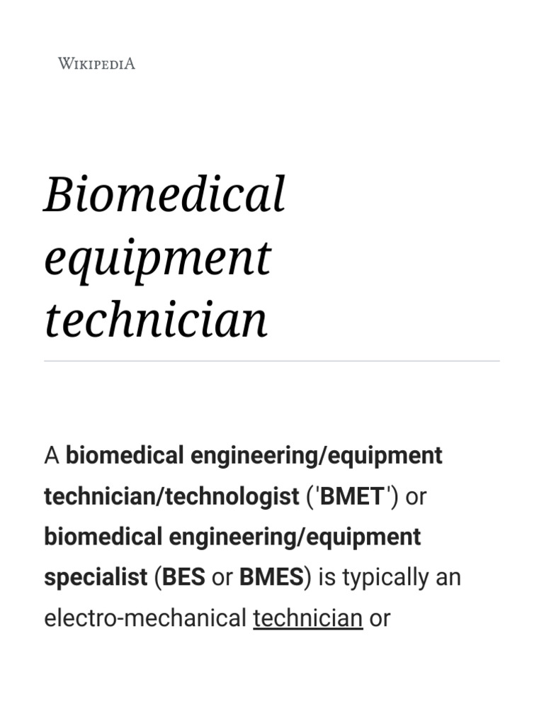 Biomedical Equipment Technician Guide | PDF | Medicine | Public Services