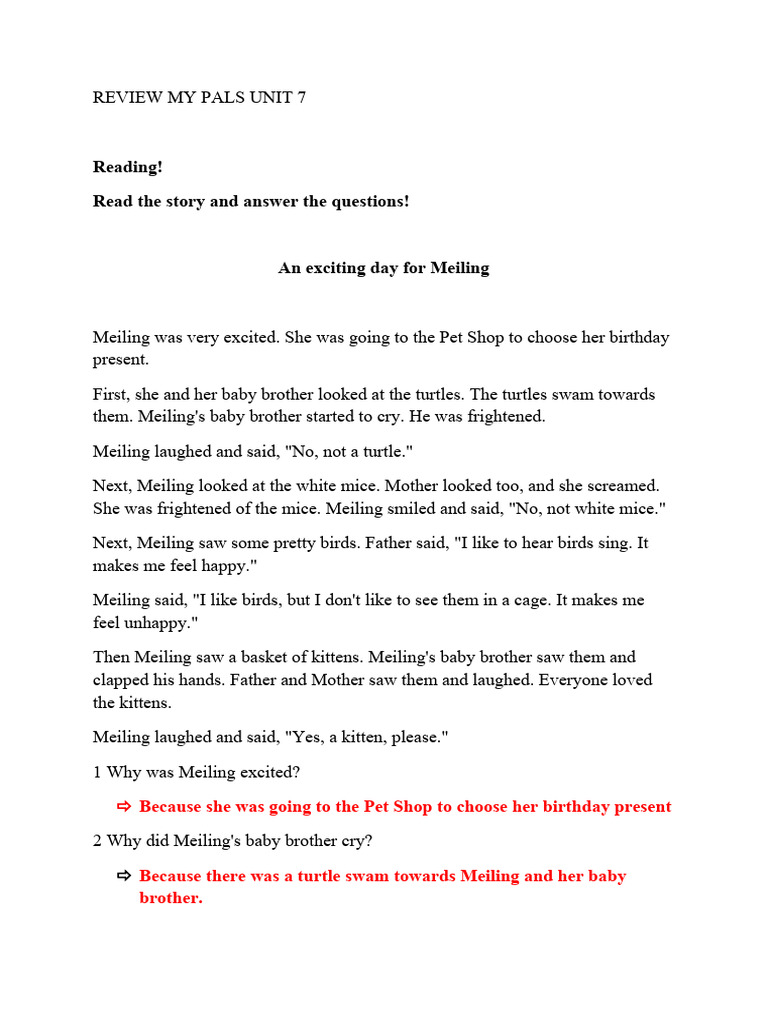 Key Answer Review My Pals 2 Unit 7 | PDF