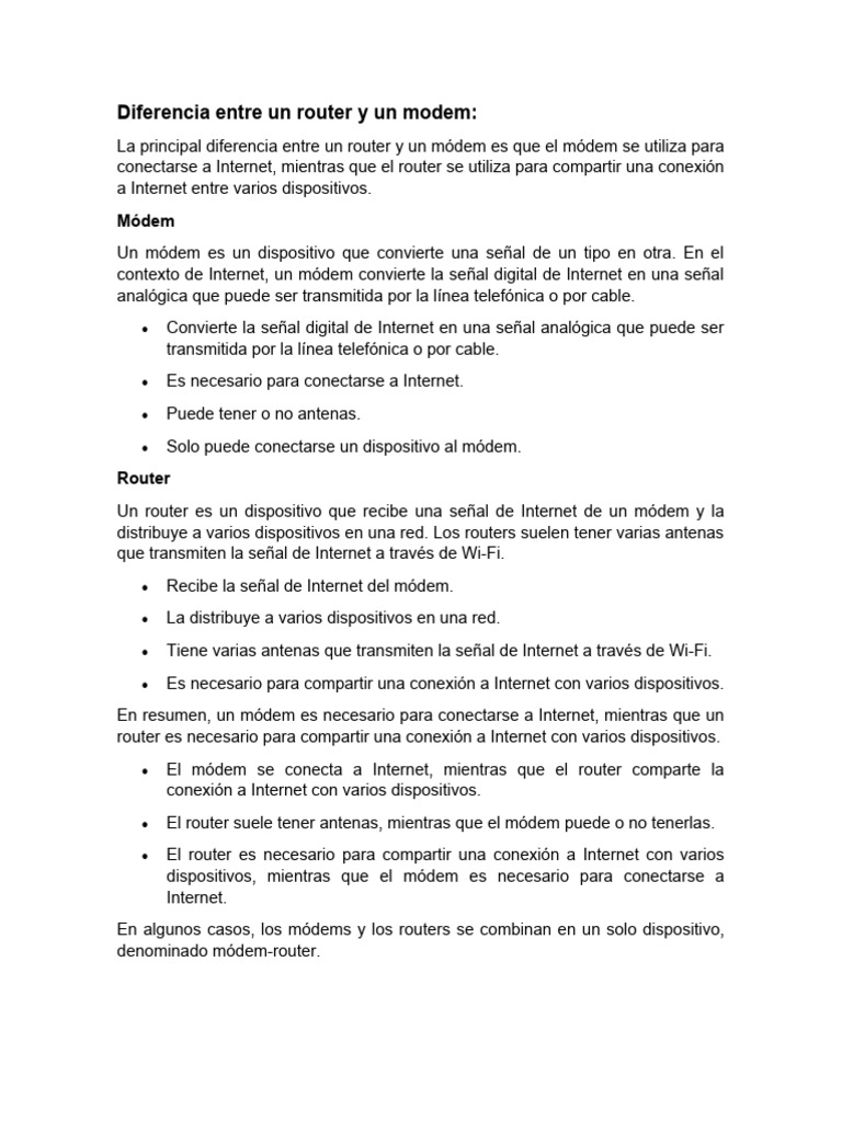Diferencia Entre Un Router y Un Modem PDF