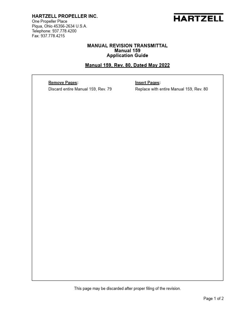 Hartzell Propeller Inc. One Propeller Place Piqua, Ohio 453562634 U.S
