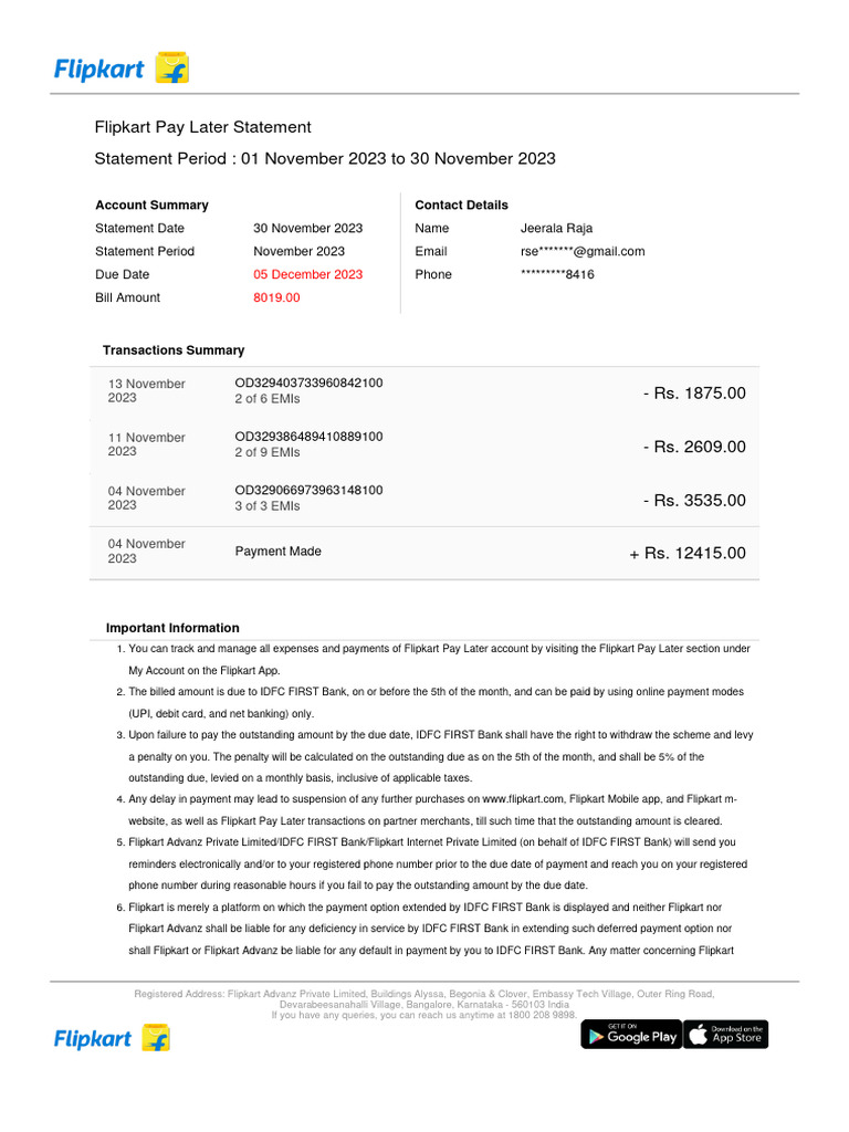 Pay Later Statement | PDF | Banks | Business