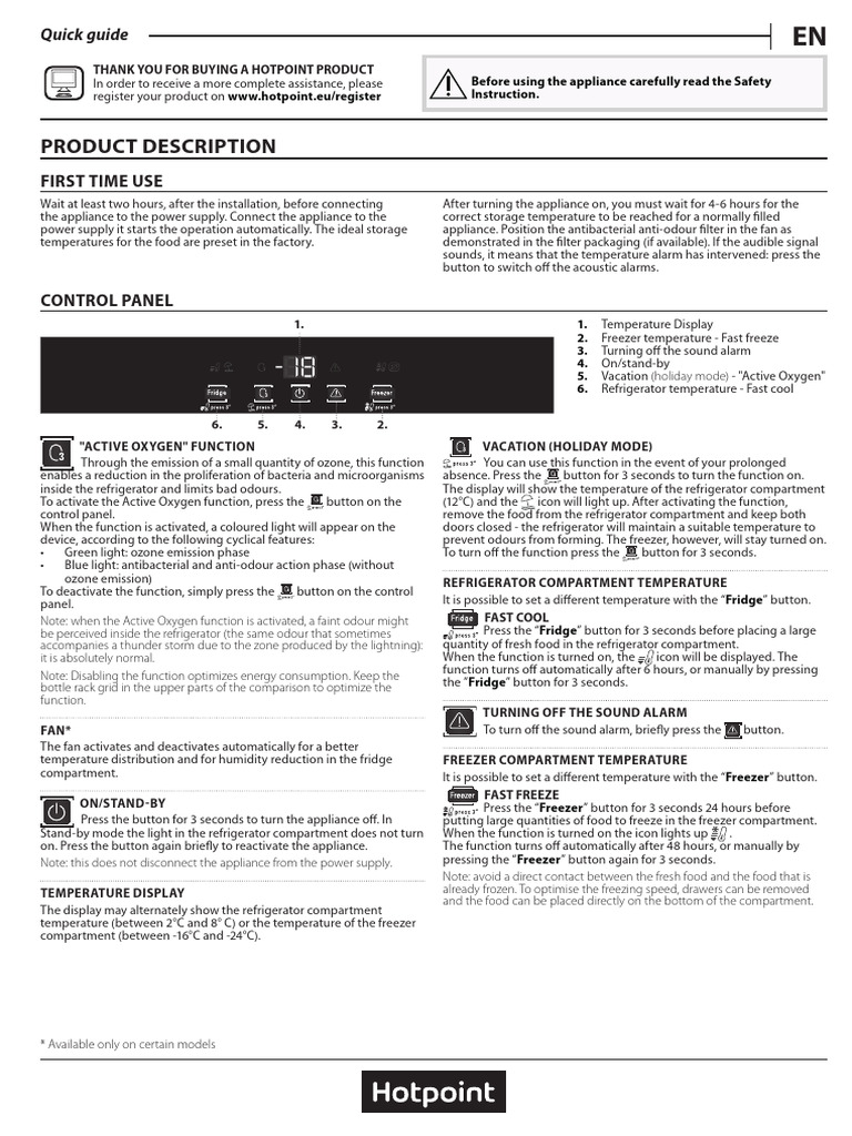 Hotpoint Quick Guide Fridge Freezer PDF Refrigerator