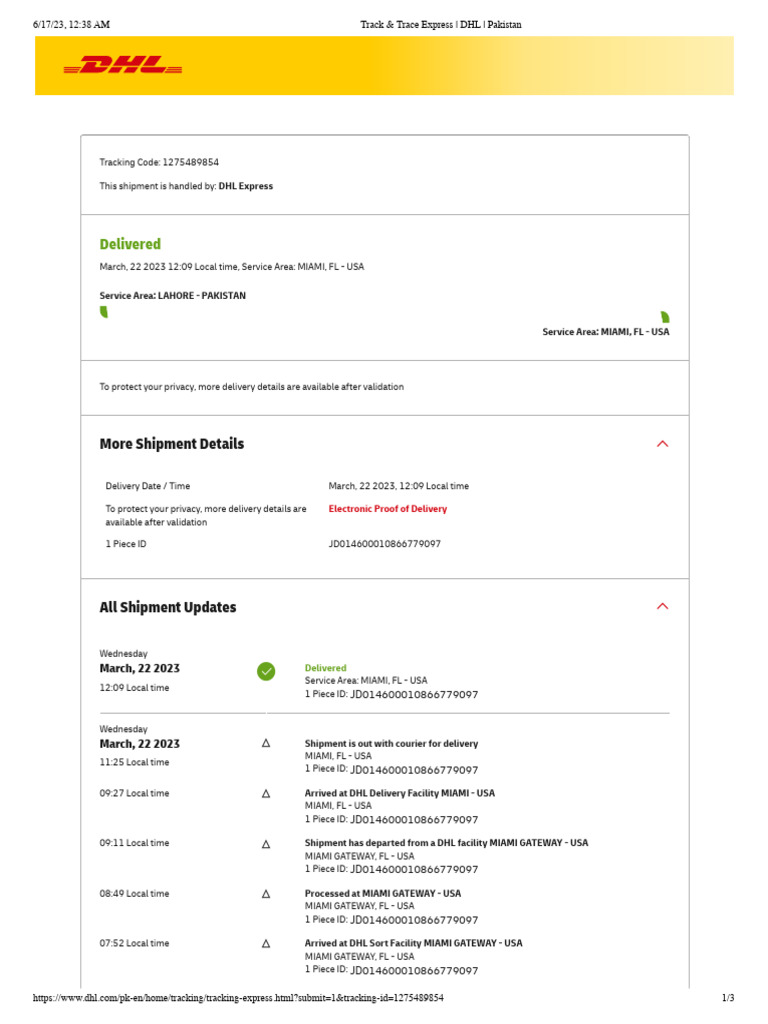 129-Track & Trace Express - DHL - Pakistan | PDF | Courier | Supply ...