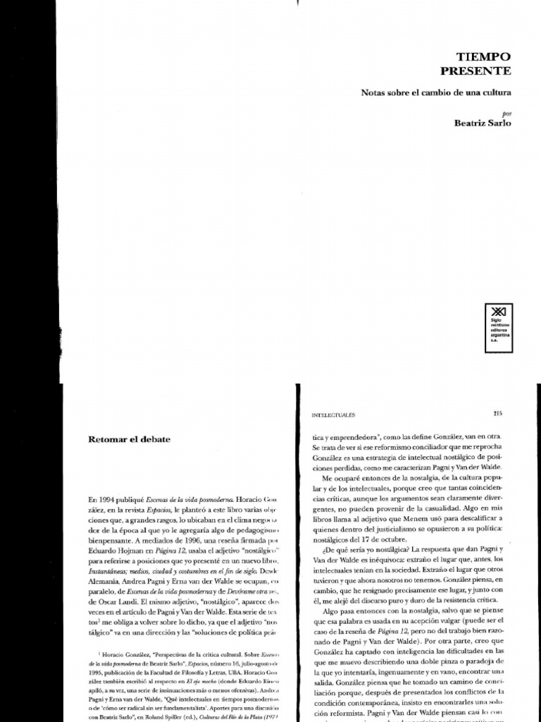 Sarlo Retomar El Debate PDF