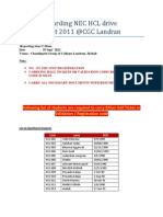 Update Regarding NEC HCL Drive On 19th Sept 2011 @CGC Landran