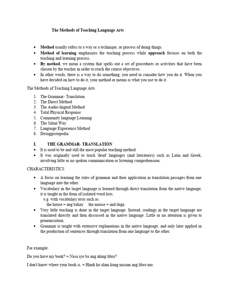 Methods of Teaching Language Arts | PDF | Second Language | Learning