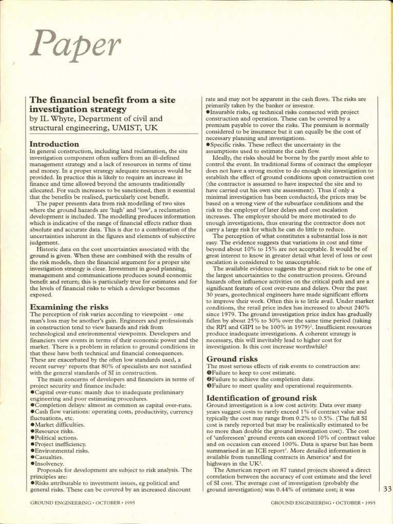 The Financial Benefit From A Site Investigation Strategy | PDF | Risk ...