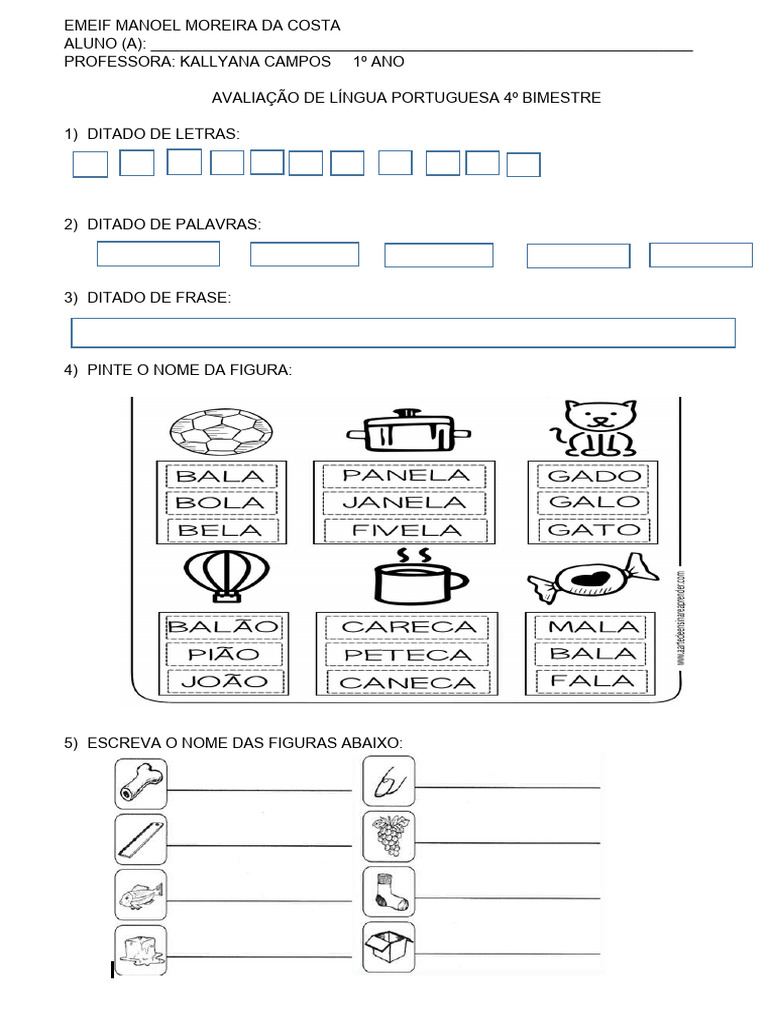 Avaliação de Português 1º Ano - 4º Bimestre | PDF