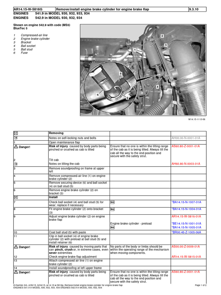 Remove Install Engine Brake Cylinder For Engine Brake Flap | PDF ...