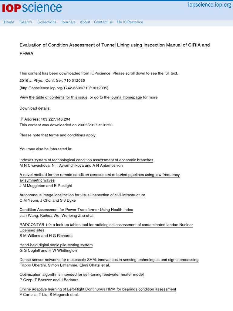 Evaluation of Condition Assessment of Tunnel Lining Using Inspection ...